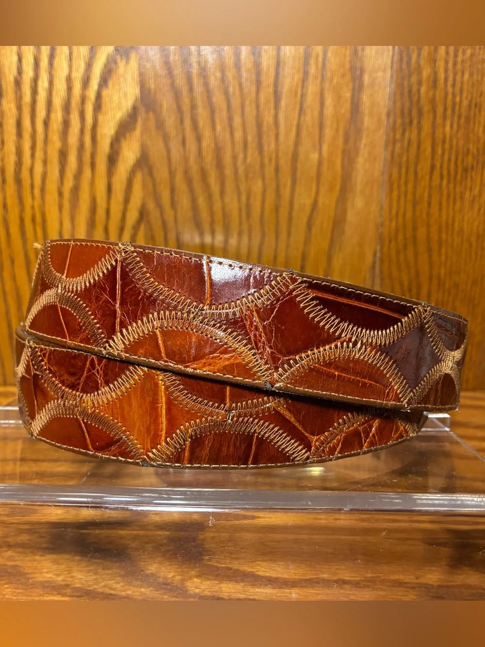 VTG Justin Genuine Alligator Leather Patchwork Belt USA MADE Brown Men’s Size 40